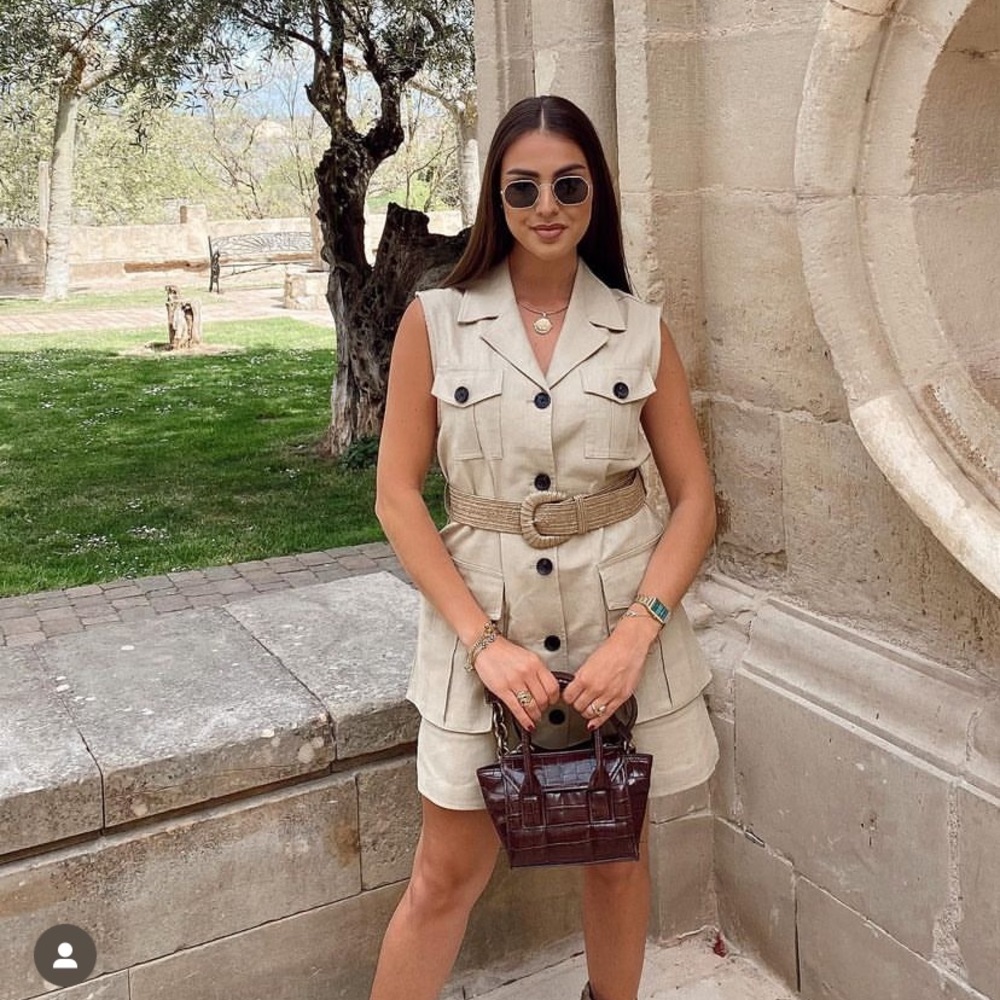 Zara Beige Sleeveless Utility Vest Dress with Belt